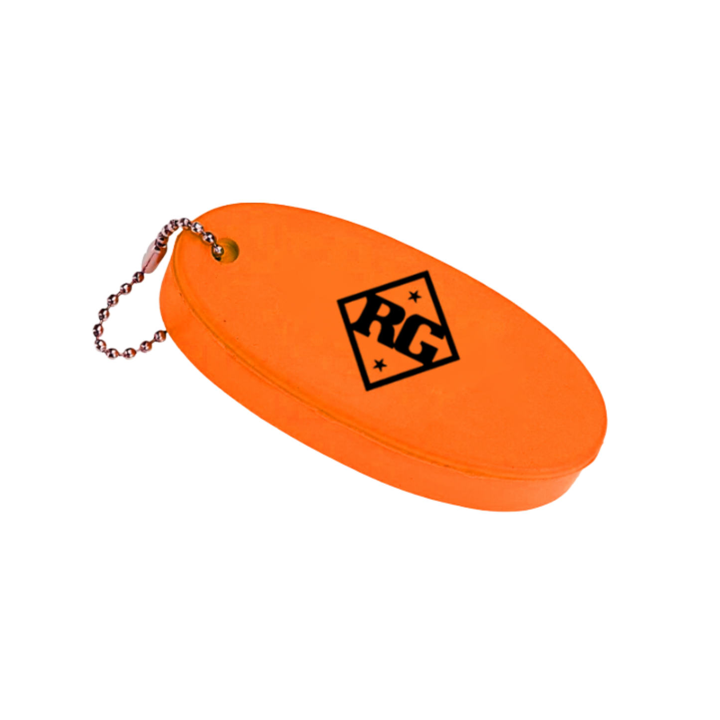 Orange keychain with a logo on a white background