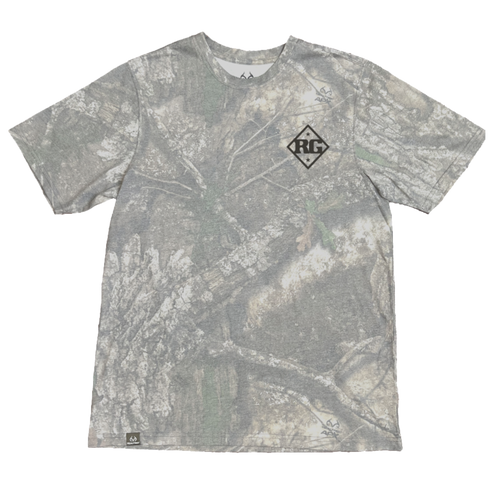 Camouflage t-shirt with a logo on a white background