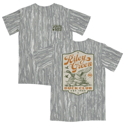 Gray t-shirt with 'Riley Green Duck Club' graphic on a transparent background