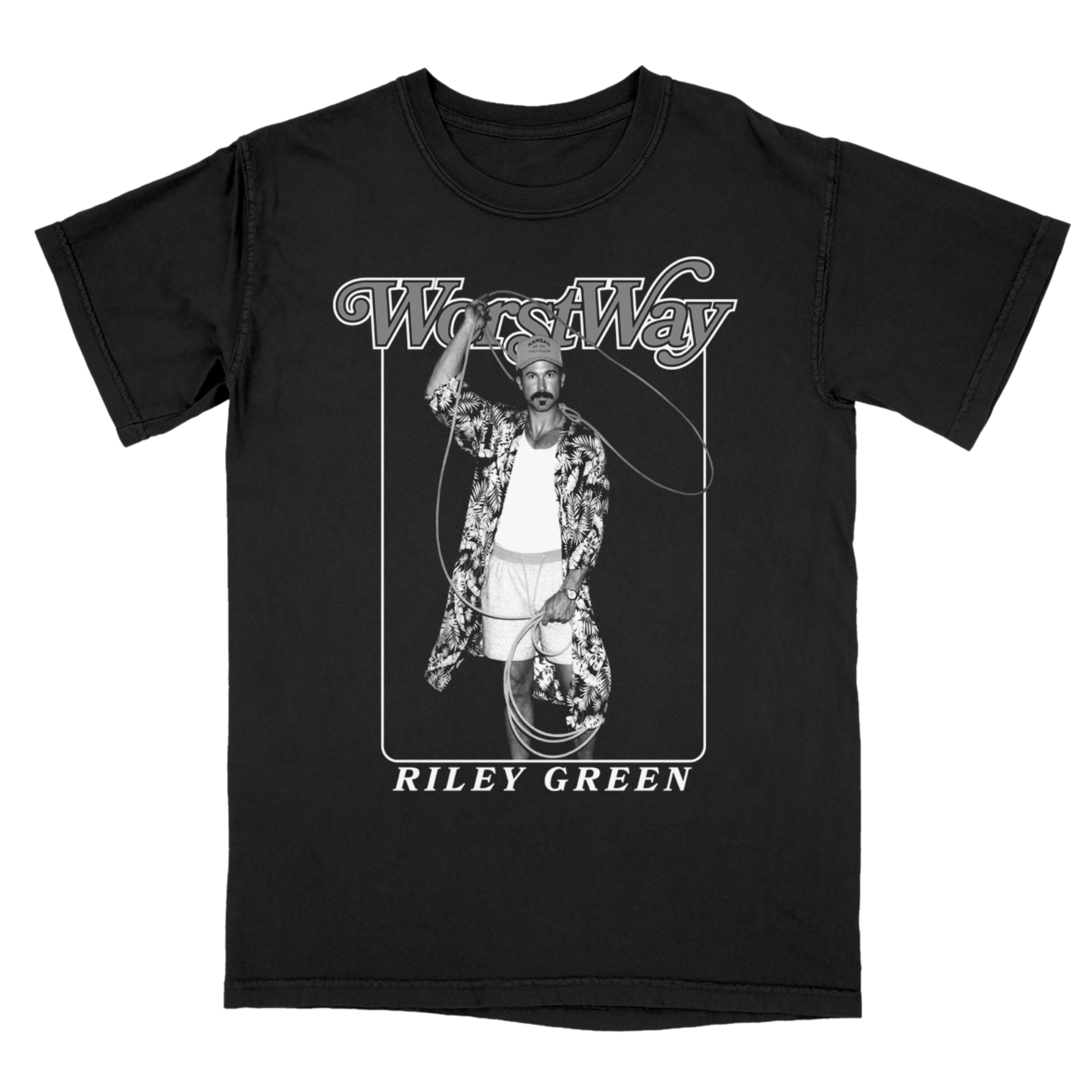 Black t-shirt with a graphic of a person and 'Ways Away' text on a white background