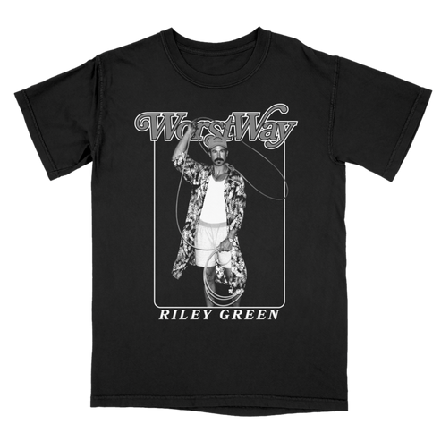 Black t-shirt with a graphic of a person and 'Ways Away' text on a white background